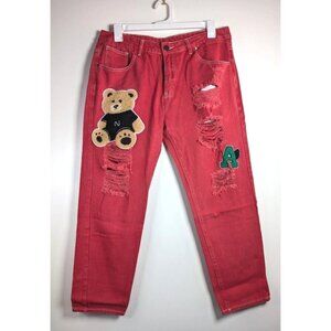 Streetwear‎ Jeans Mens Size 40 Patch Teddy Bear Retro Embroidered Denim 38x31